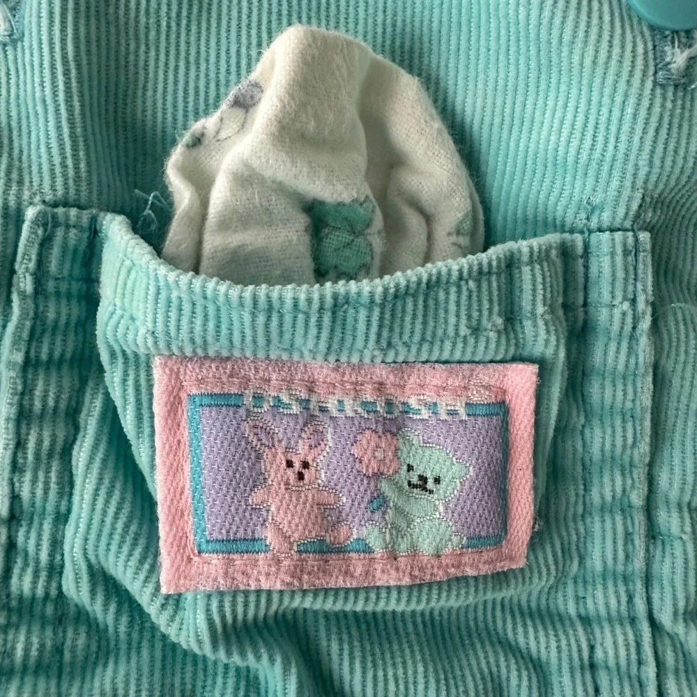 VTG OshKosh‎ B'gosh Corduroy Overalls Pants Baby 6-9M Teal Blue Ruffle USA Made